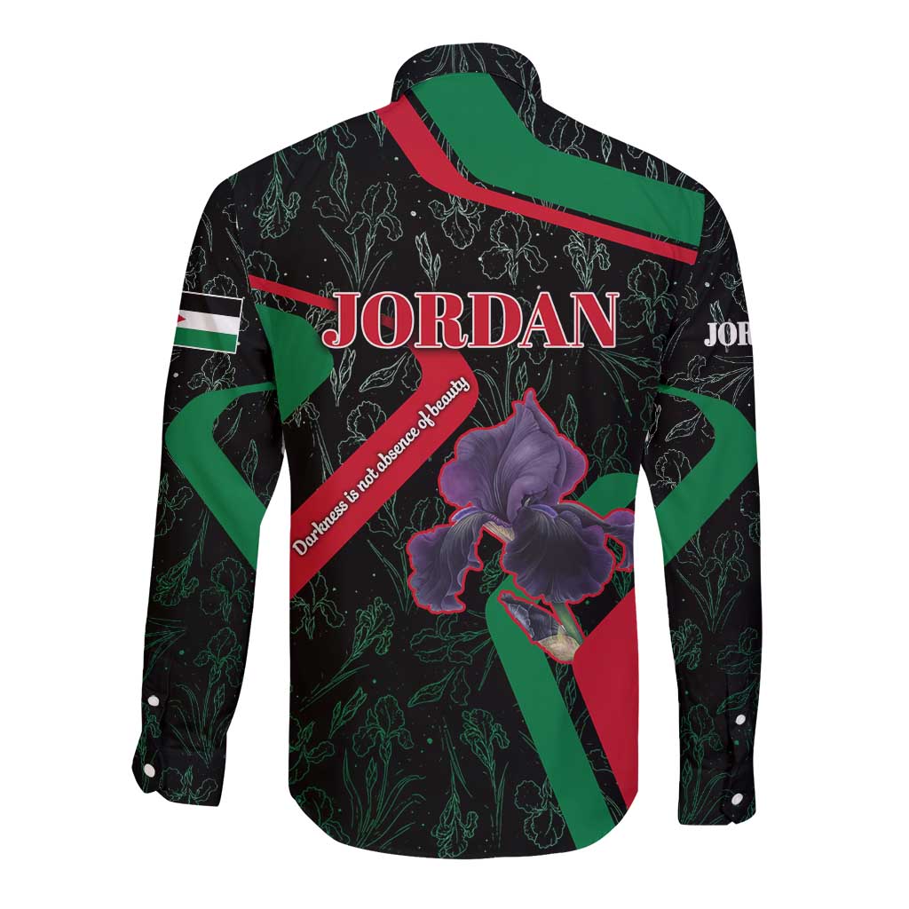 Jordan Black Iris Long Sleeve Button Shirt with Flag Colors and Cultural Quote