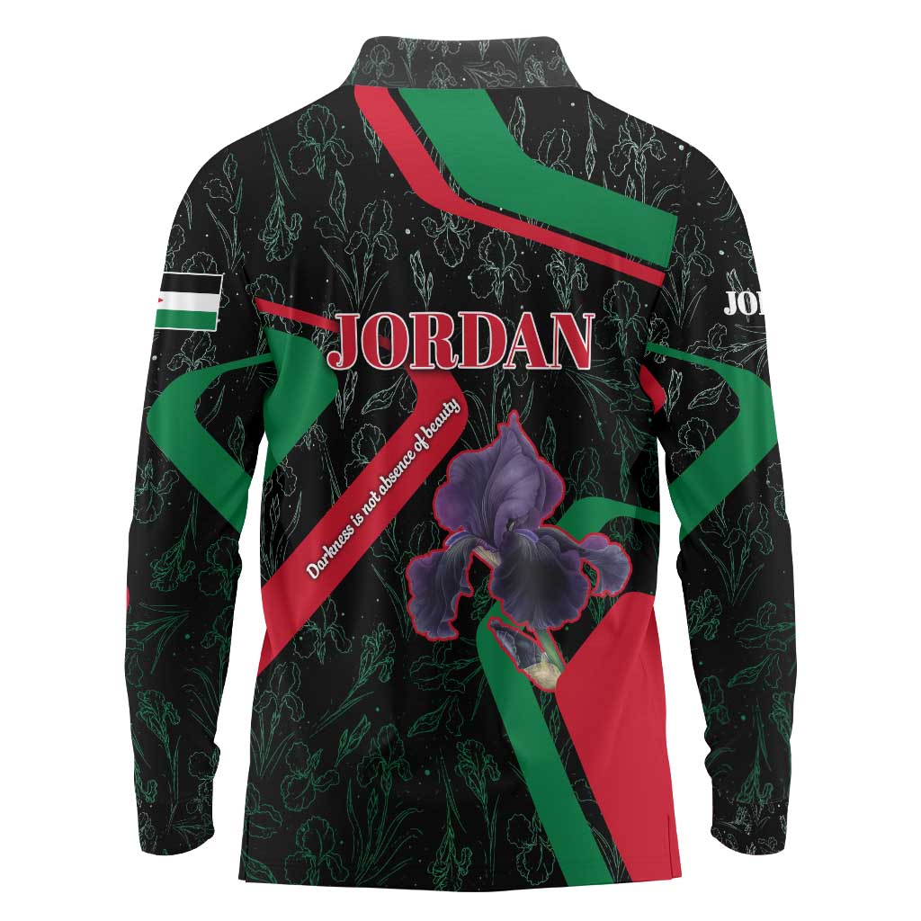 Jordan Black Iris Long Sleeve Polo Shirt with Flag Colors and Cultural Quote