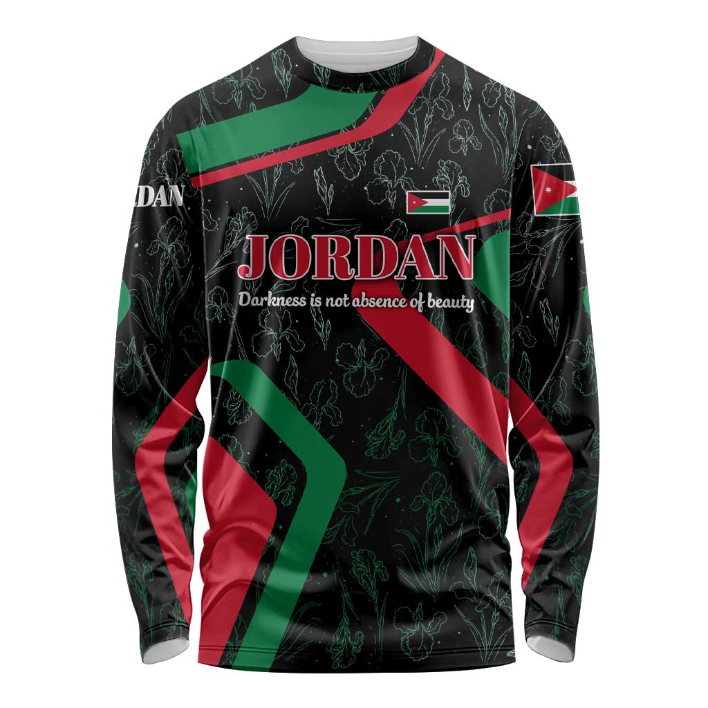 Jordan Black Iris Long Sleeve Shirt with Flag Colors and Cultural Quote