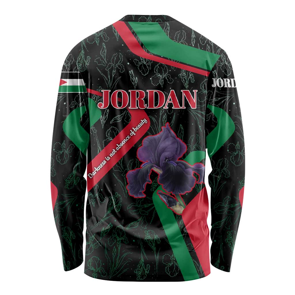 Jordan Black Iris Long Sleeve Shirt with Flag Colors and Cultural Quote
