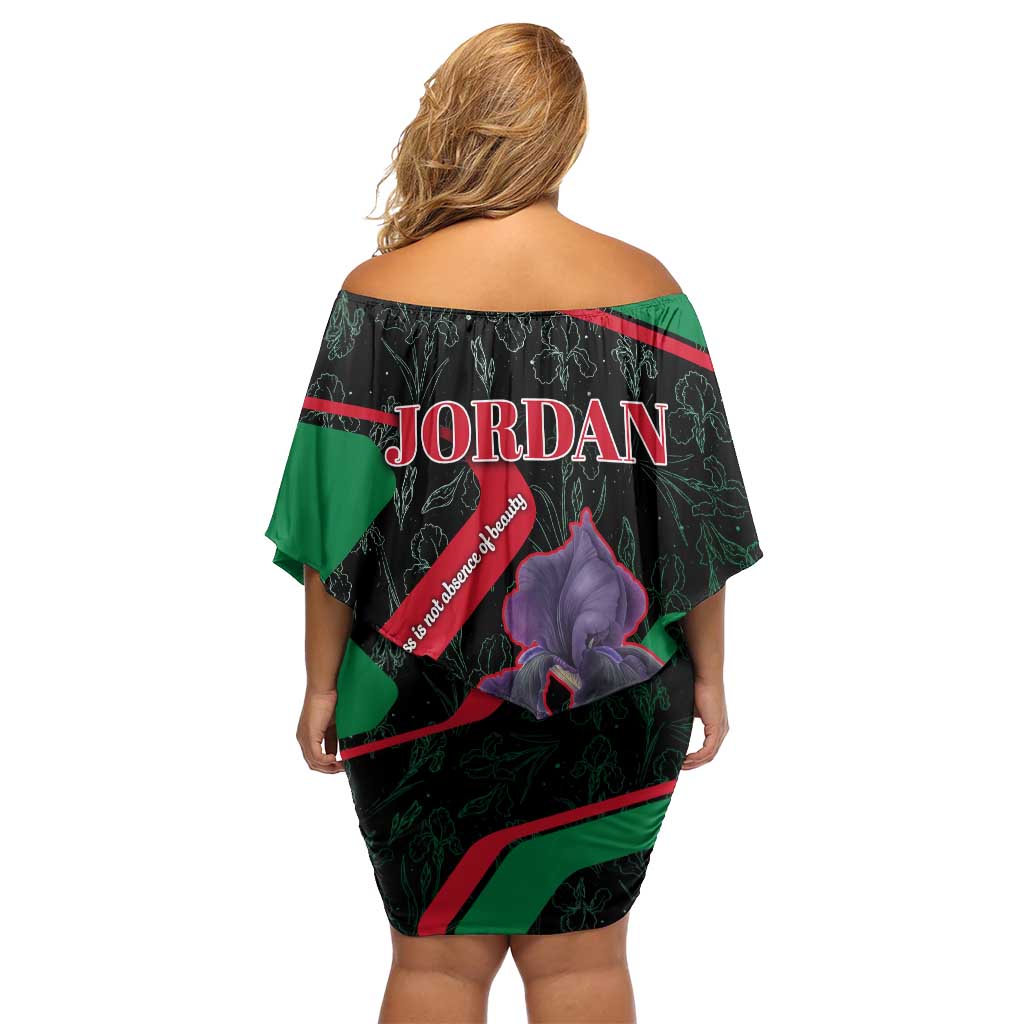 Jordan Black Iris Off Shoulder Short Dress with Flag Colors and Cultural Quote