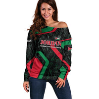 Jordan Black Iris Off Shoulder Sweater with Flag Colors and Cultural Quote
