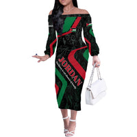 Jordan Black Iris Off The Shoulder Long Sleeve Dress with Flag Colors and Cultural Quote