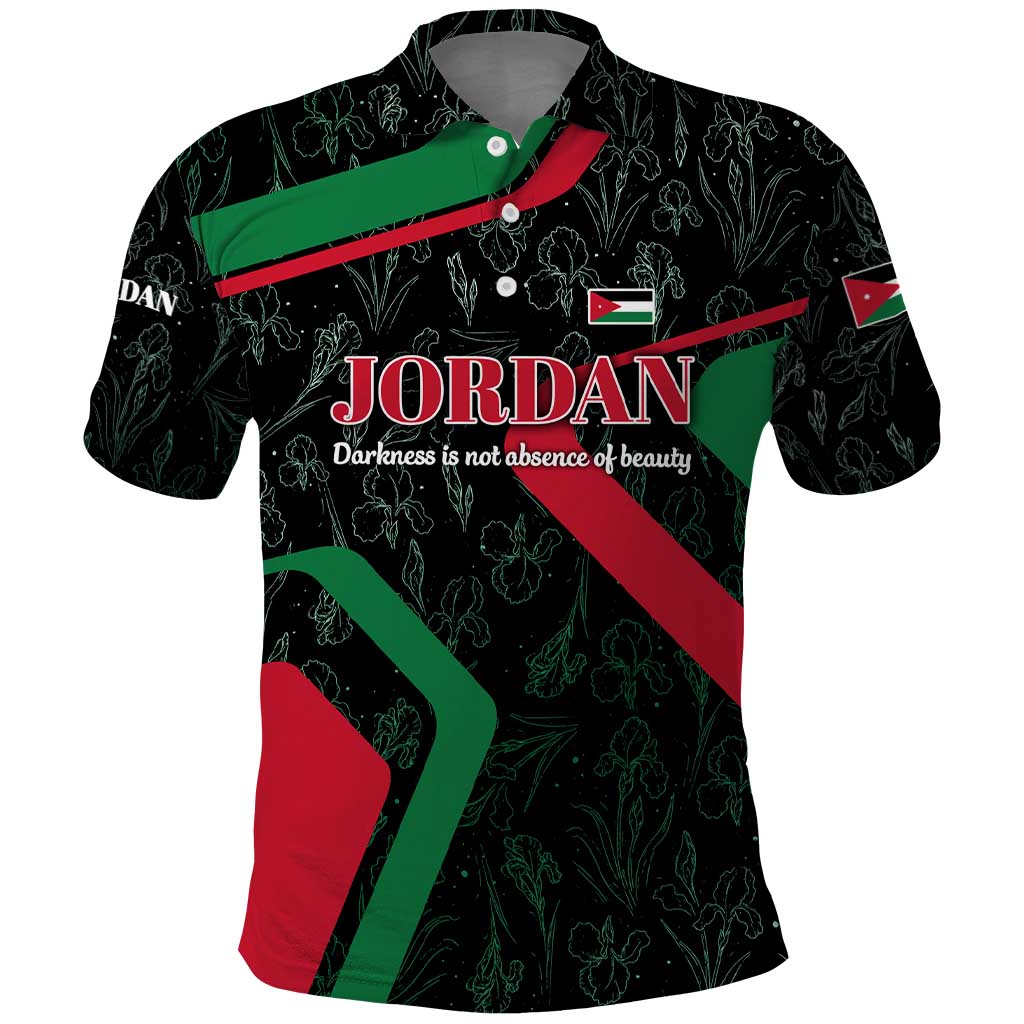 Jordan Black Iris Polo Shirt with Flag Colors and Cultural Quote