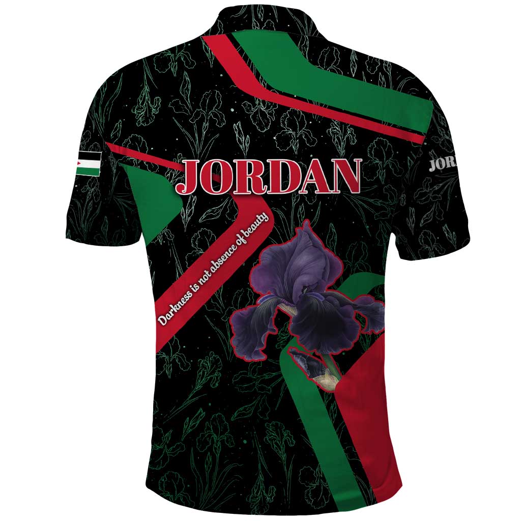 Jordan Black Iris Polo Shirt with Flag Colors and Cultural Quote