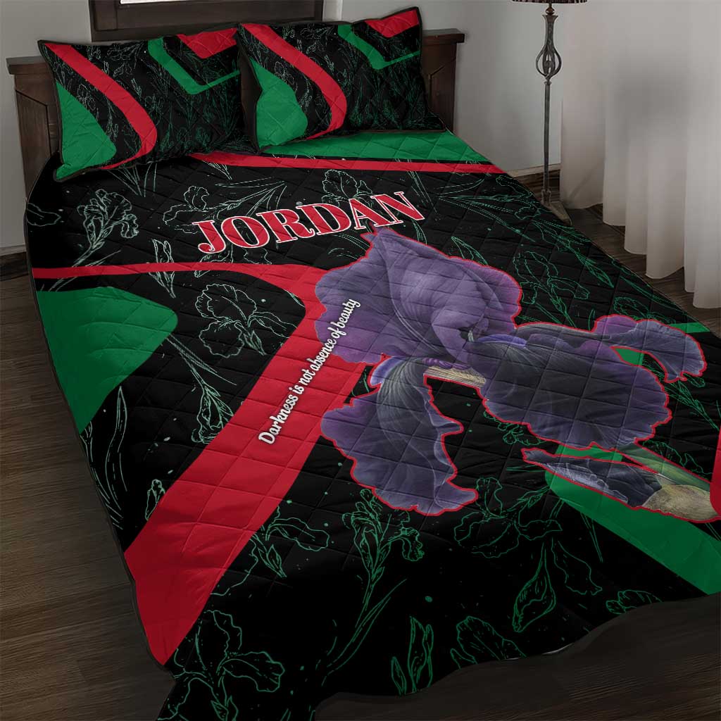 Jordan Black Iris Quilt Bed Set with Flag Colors and Cultural Quote