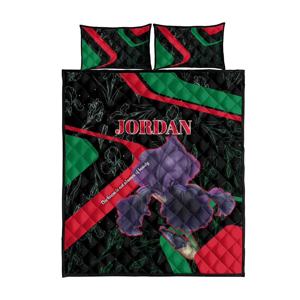Jordan Black Iris Quilt Bed Set with Flag Colors and Cultural Quote
