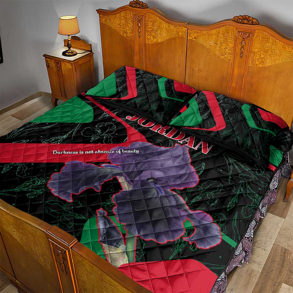 Jordan Black Iris Quilt Bed Set with Flag Colors and Cultural Quote