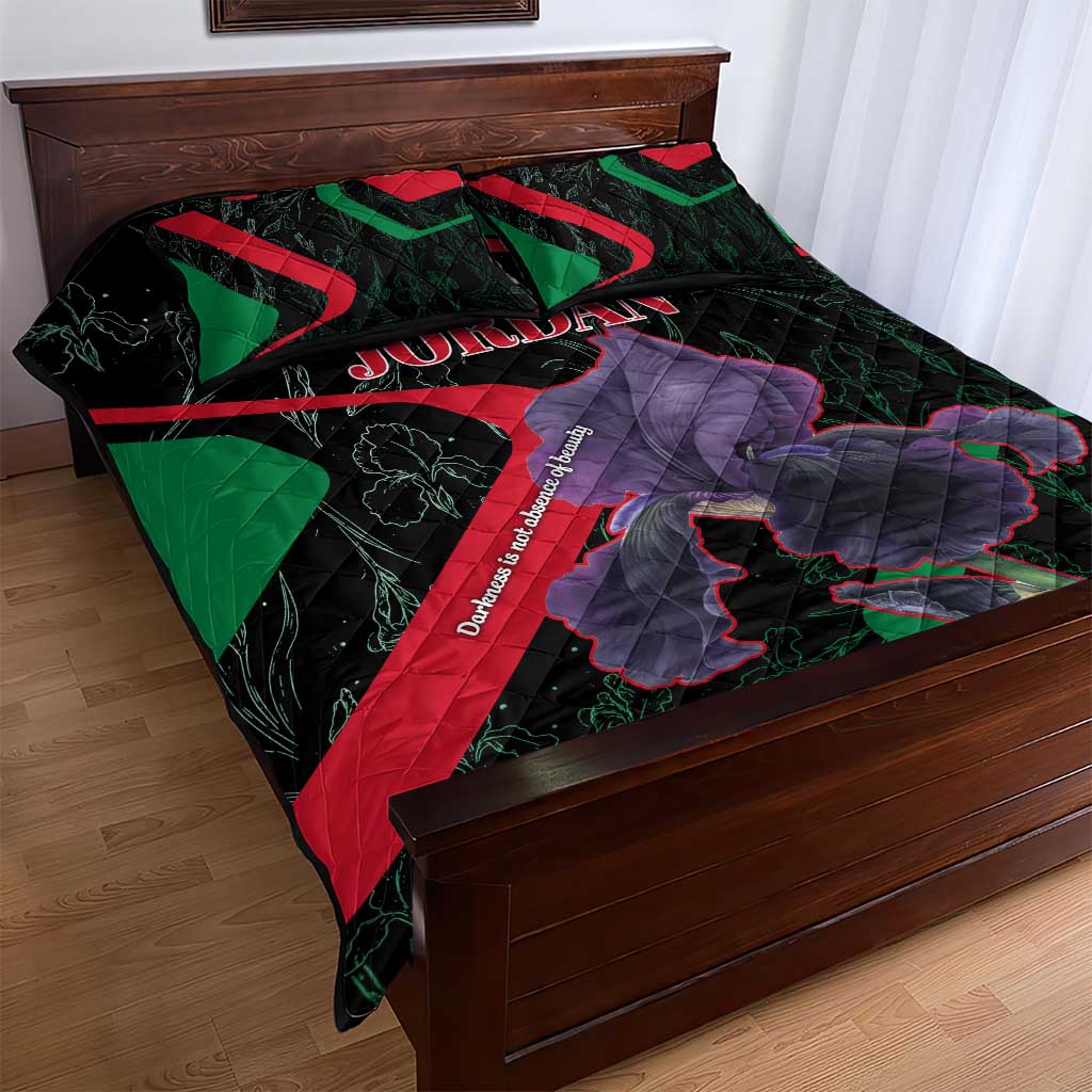 Jordan Black Iris Quilt Bed Set with Flag Colors and Cultural Quote