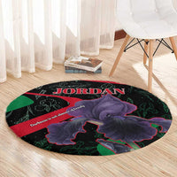 Jordan Black Iris Round Carpet with Flag Colors and Cultural Quote