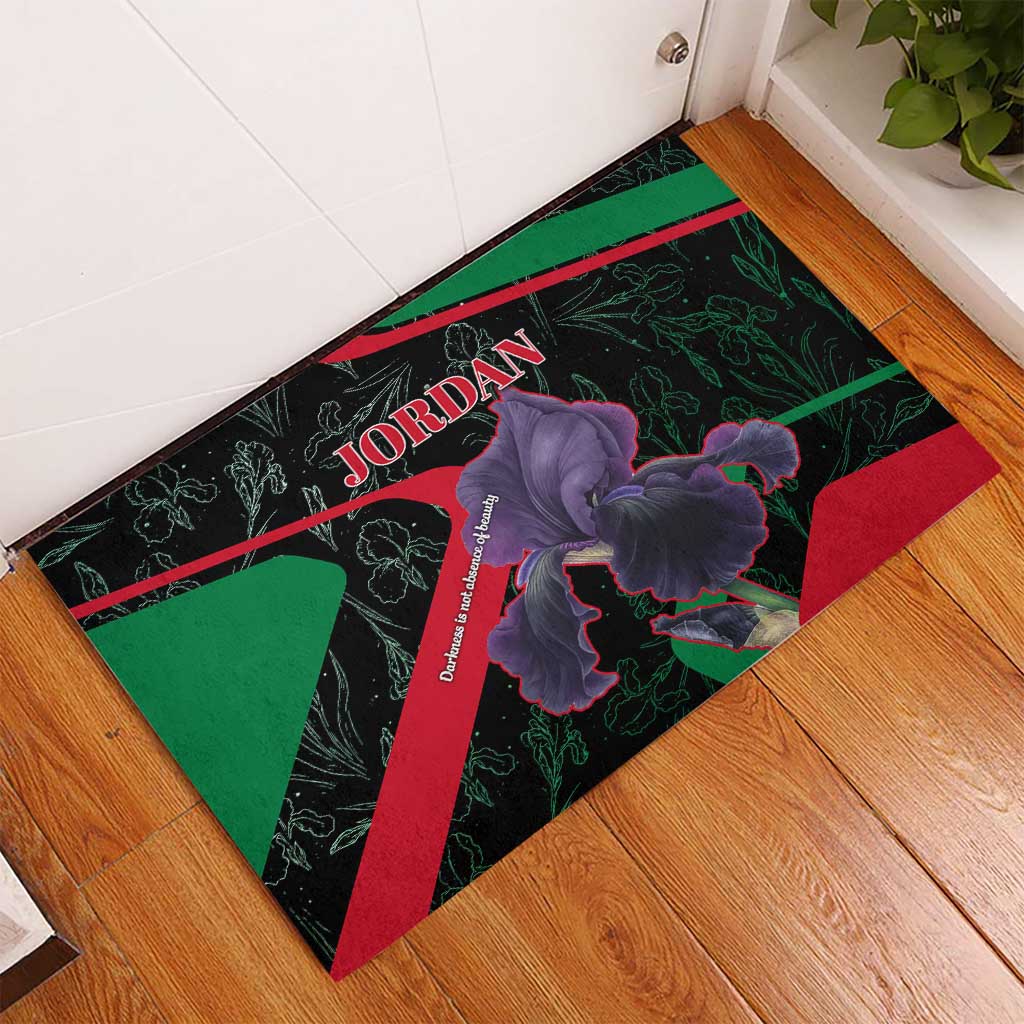 Jordan Black Iris Rubber Doormat with Flag Colors and Cultural Quote