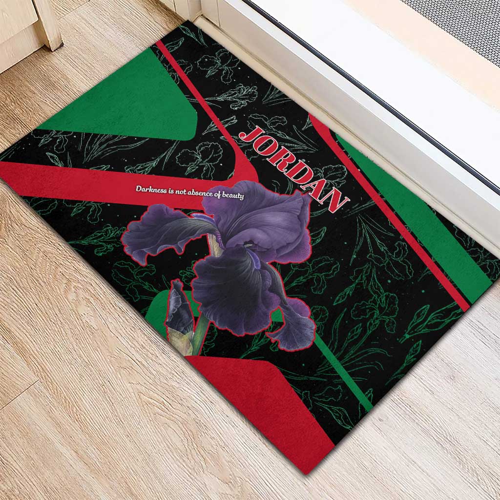 Jordan Black Iris Rubber Doormat with Flag Colors and Cultural Quote