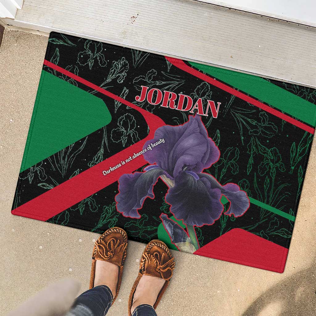 Jordan Black Iris Rubber Doormat with Flag Colors and Cultural Quote