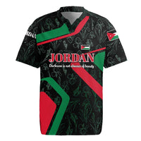 Jordan Black Iris Rugby Jersey with Flag Colors and Cultural Quote