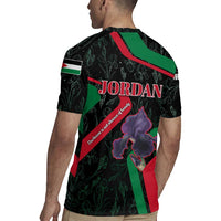 Jordan Black Iris Rugby Jersey with Flag Colors and Cultural Quote