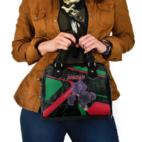 Jordan Black Iris Shoulder Handbag with Flag Colors and Cultural Quote
