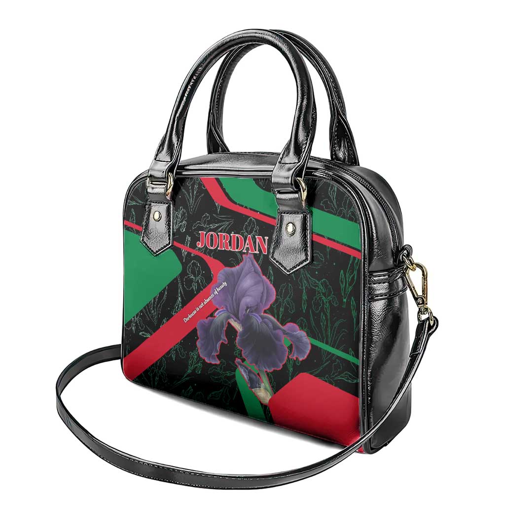 Jordan Black Iris Shoulder Handbag with Flag Colors and Cultural Quote