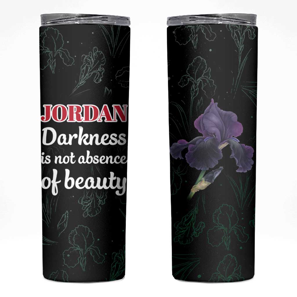 Jordan Black Iris Skinny Tumbler with Flag Colors and Cultural Quote