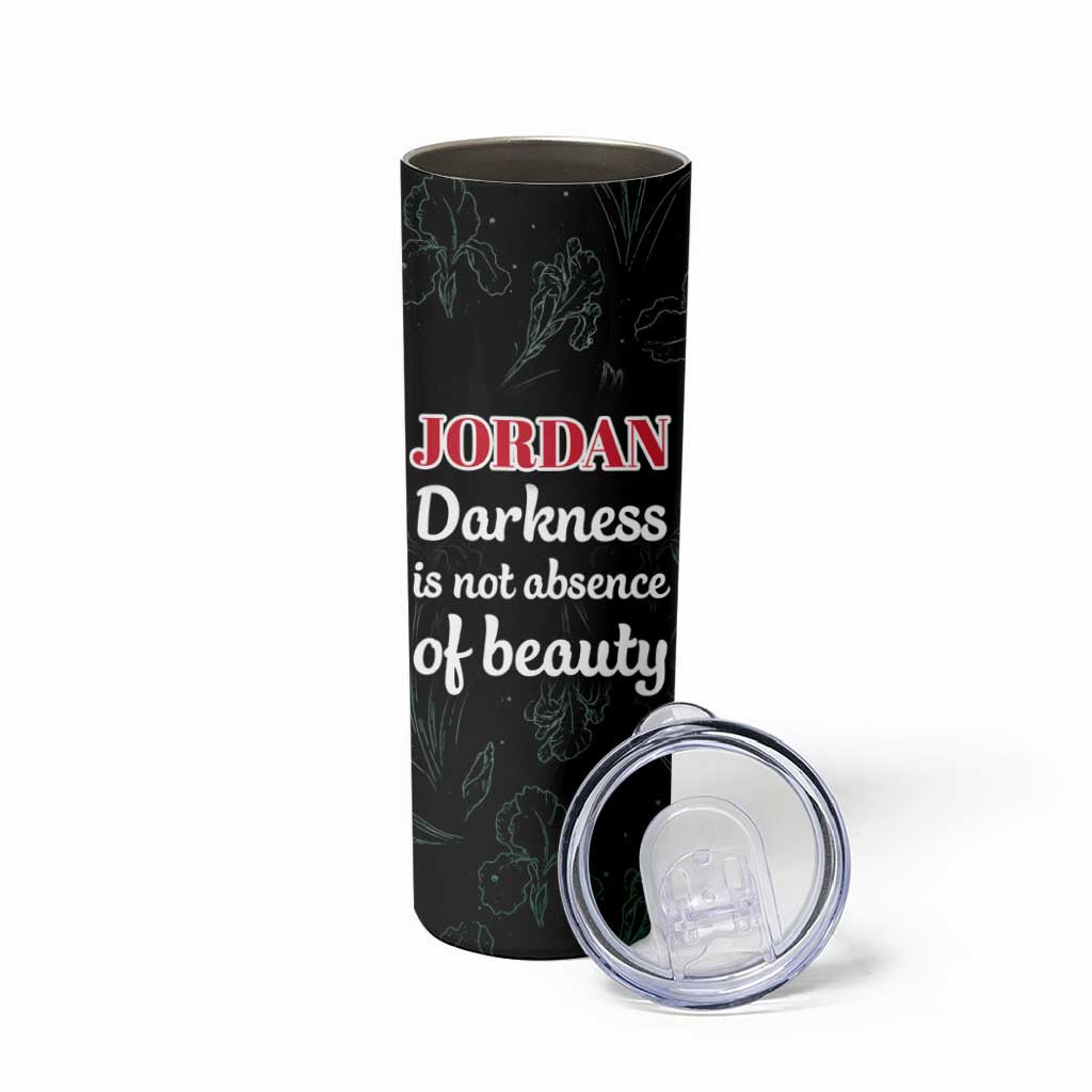 Jordan Black Iris Skinny Tumbler with Flag Colors and Cultural Quote
