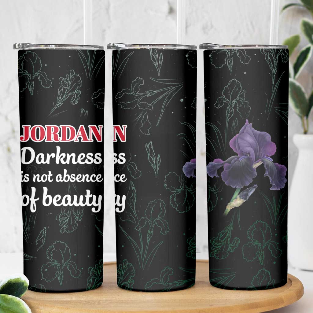 Jordan Black Iris Skinny Tumbler with Flag Colors and Cultural Quote