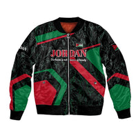 Jordan Black Iris Sleeve Zip Bomber Jacket with Flag Colors and Cultural Quote