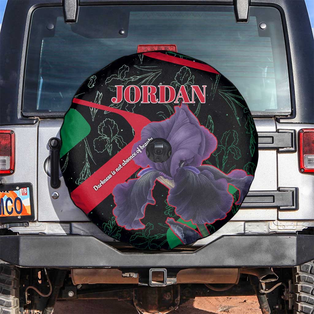Jordan Black Iris Spare Tire Cover with Flag Colors and Cultural Quote