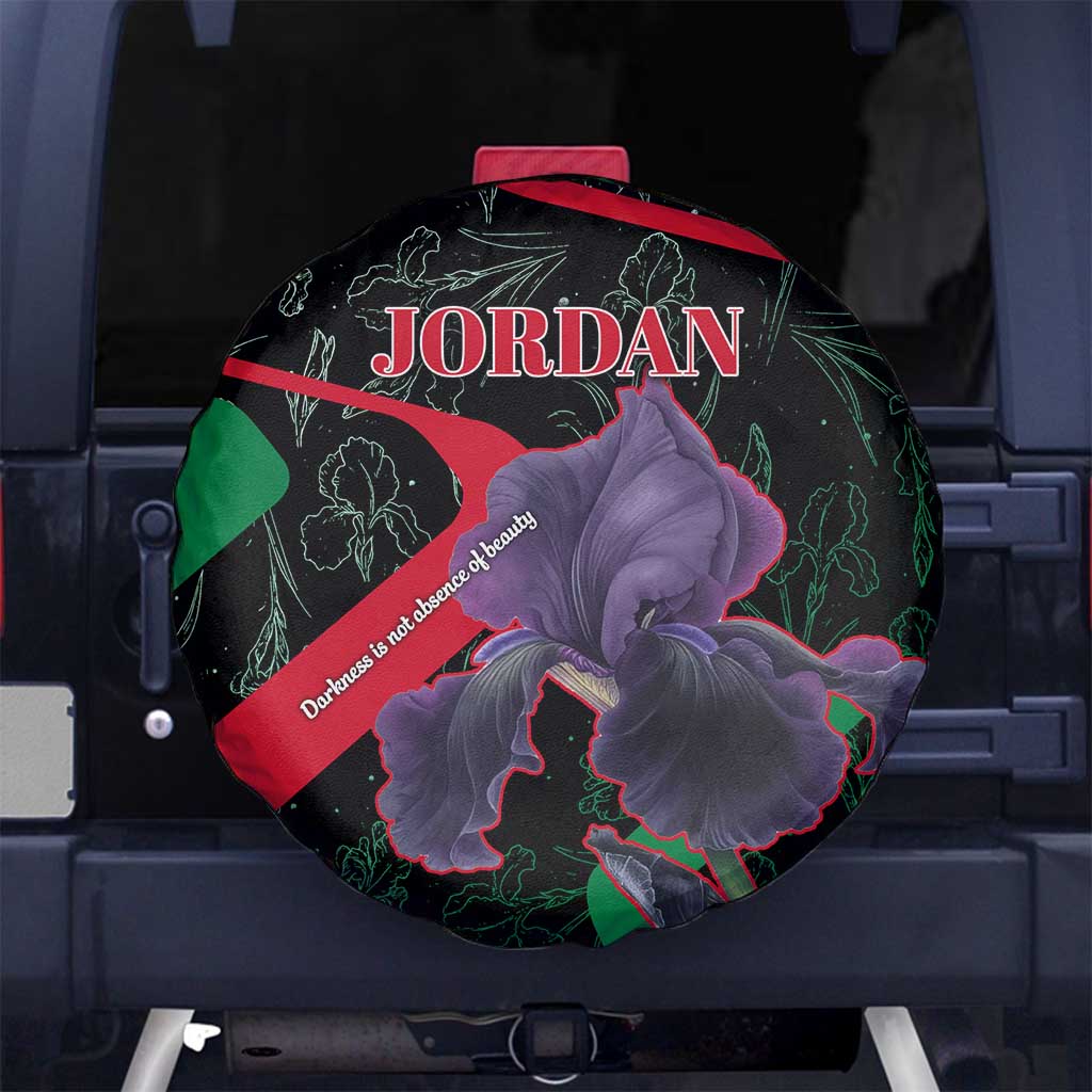 Jordan Black Iris Spare Tire Cover with Flag Colors and Cultural Quote