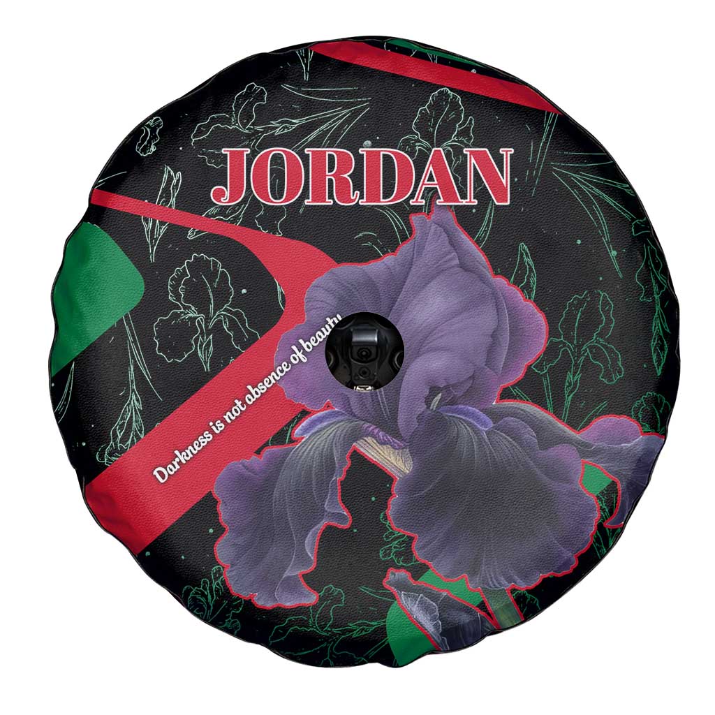 Jordan Black Iris Spare Tire Cover with Flag Colors and Cultural Quote