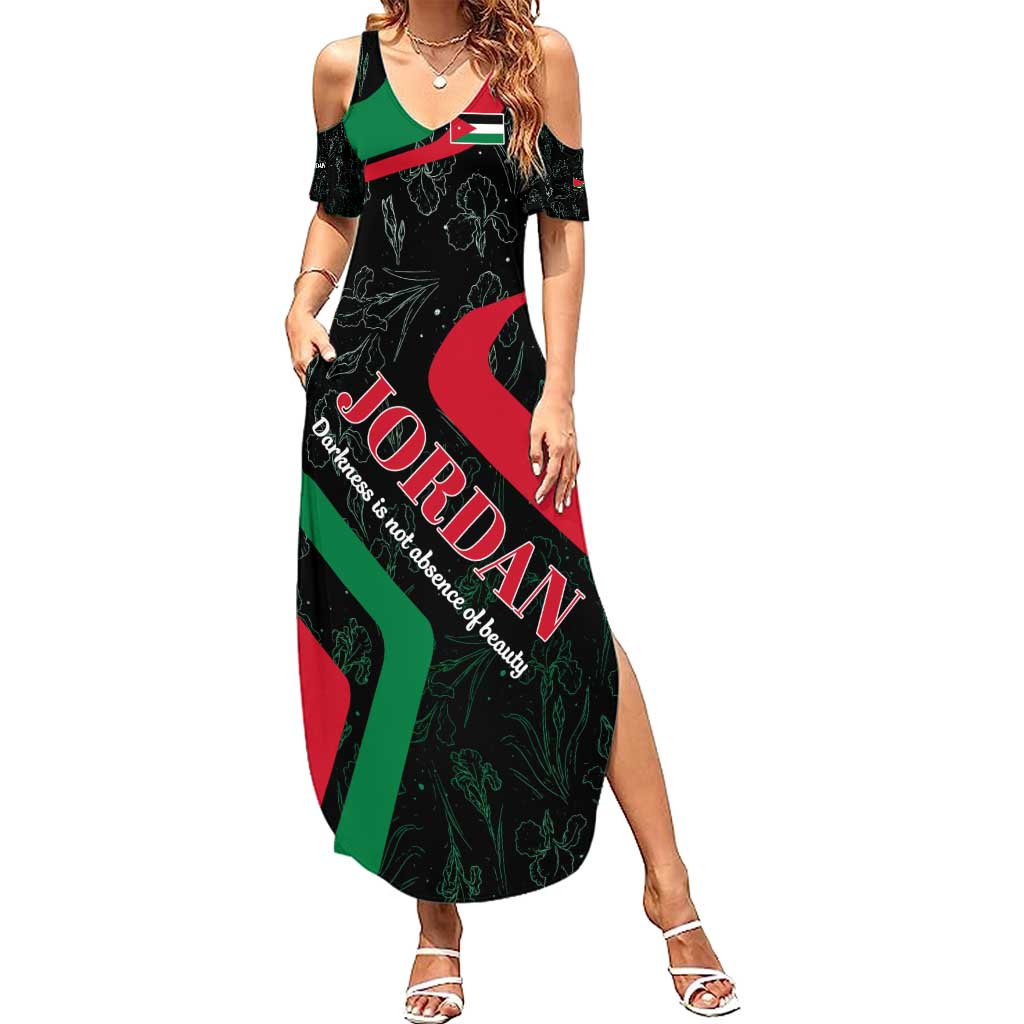 Jordan Black Iris Summer Maxi Dress with Flag Colors and Cultural Quote