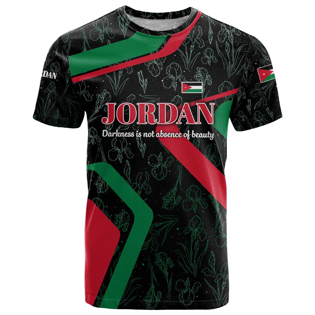 Jordan Black Iris T Shirt with Flag Colors and Cultural Quote