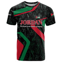 Jordan Black Iris T Shirt with Flag Colors and Cultural Quote