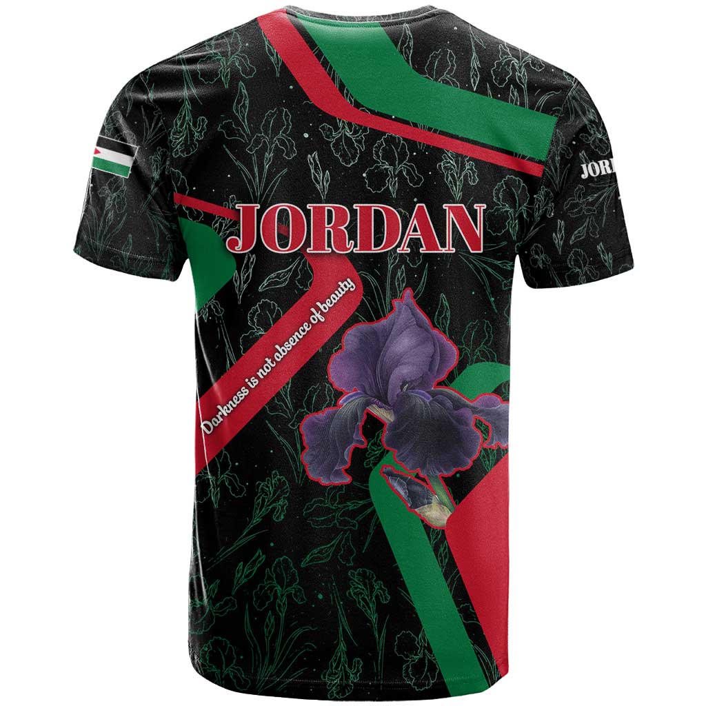 Jordan Black Iris T Shirt with Flag Colors and Cultural Quote