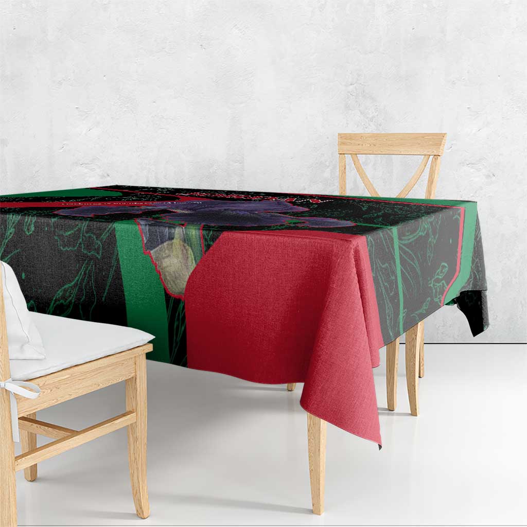 Jordan Black Iris Tablecloth with Flag Colors and Cultural Quote