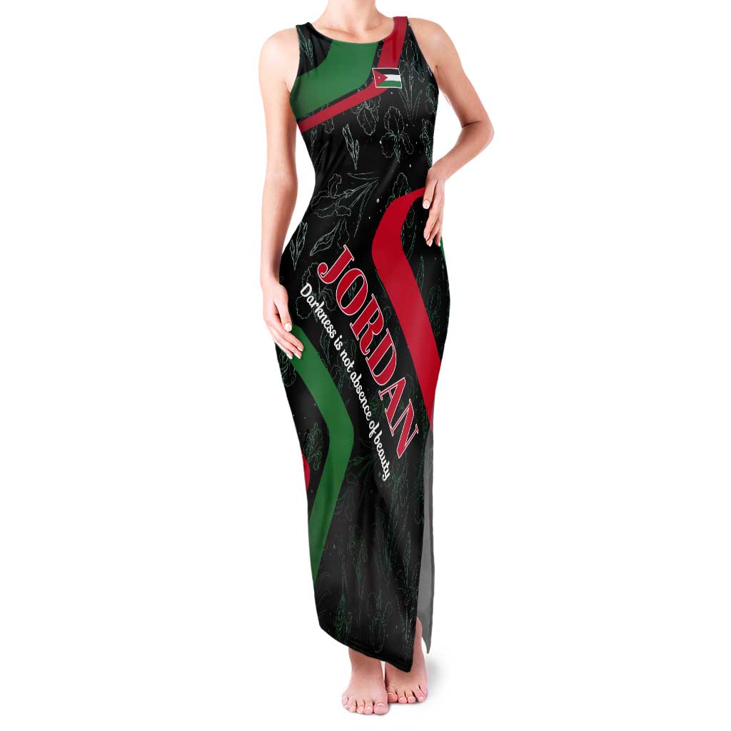 Jordan Black Iris Tank Maxi Dress with Flag Colors and Cultural Quote