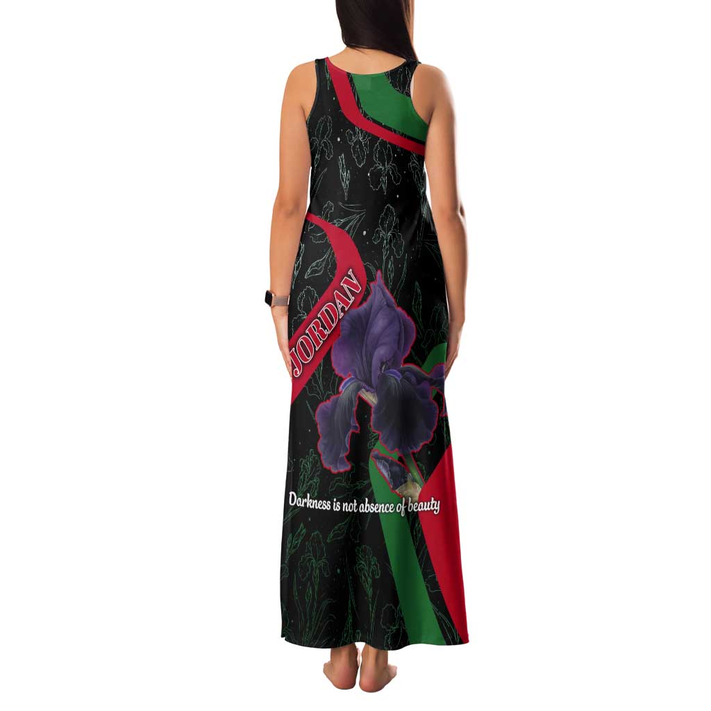 Jordan Black Iris Tank Maxi Dress with Flag Colors and Cultural Quote