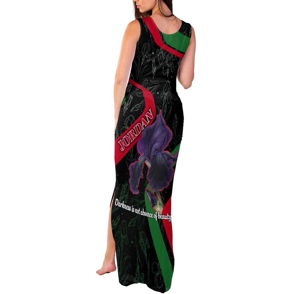 Jordan Black Iris Tank Maxi Dress with Flag Colors and Cultural Quote