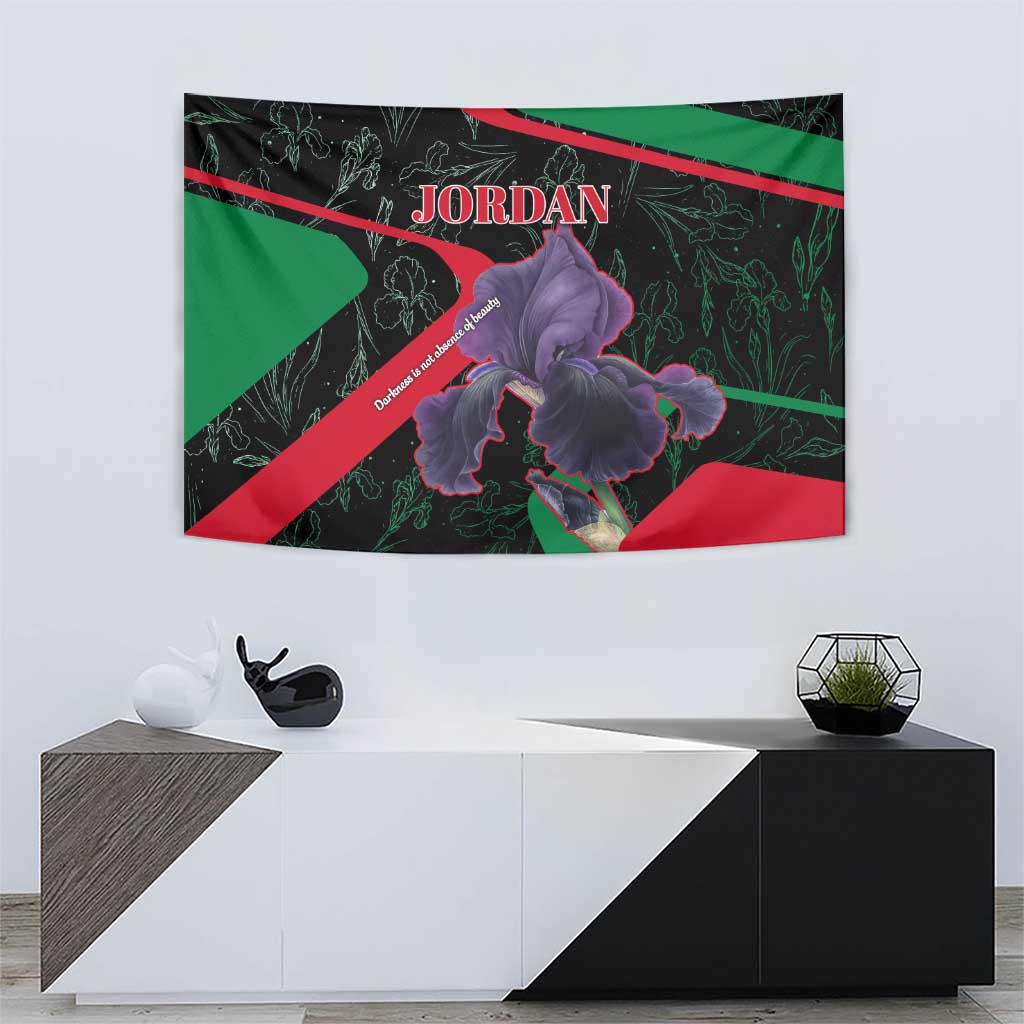 Jordan Black Iris Tapestry with Flag Colors and Cultural Quote