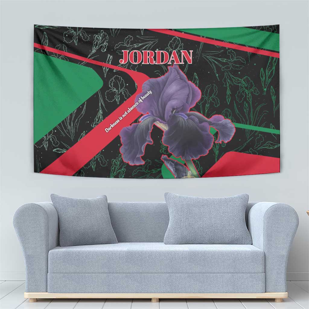 Jordan Black Iris Tapestry with Flag Colors and Cultural Quote