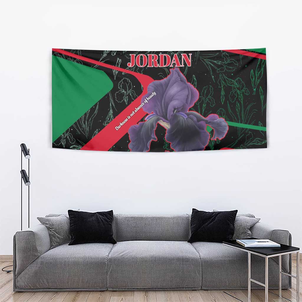 Jordan Black Iris Tapestry with Flag Colors and Cultural Quote