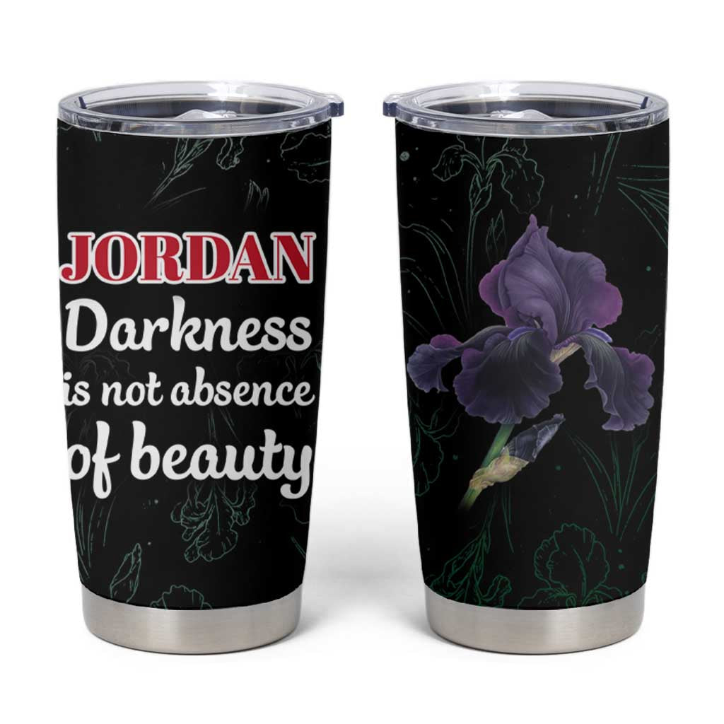 Jordan Black Iris Tumbler Cup with Flag Colors and Cultural Quote