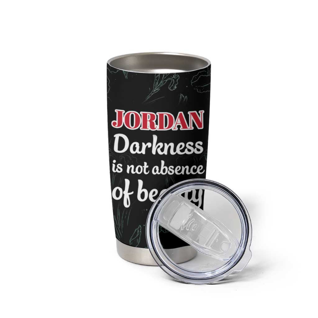Jordan Black Iris Tumbler Cup with Flag Colors and Cultural Quote