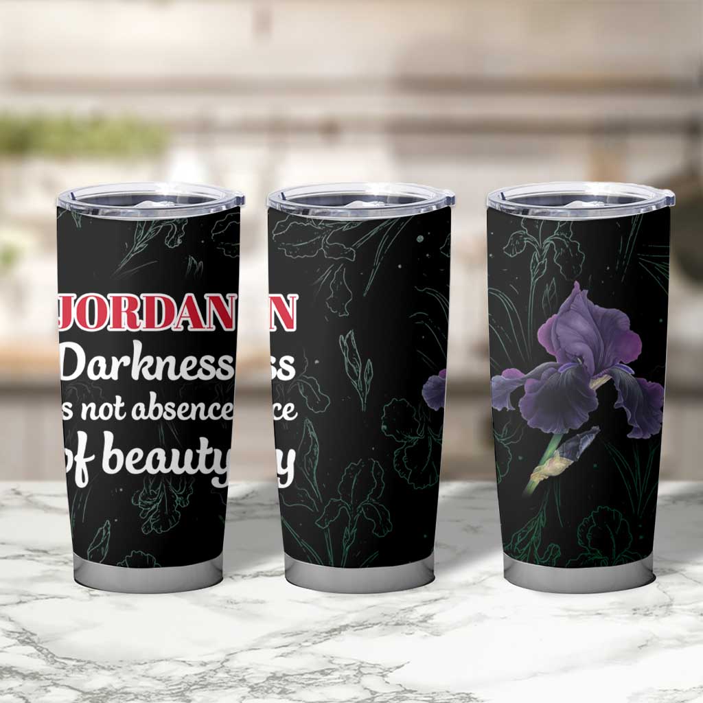 Jordan Black Iris Tumbler Cup with Flag Colors and Cultural Quote
