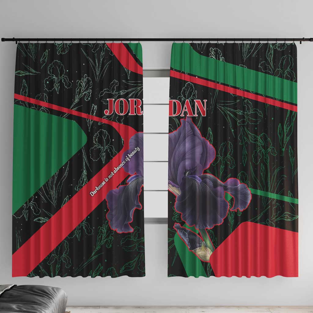 Jordan Black Iris Window Curtain with Flag Colors and Cultural Quote