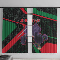 Jordan Black Iris Window Curtain with Flag Colors and Cultural Quote