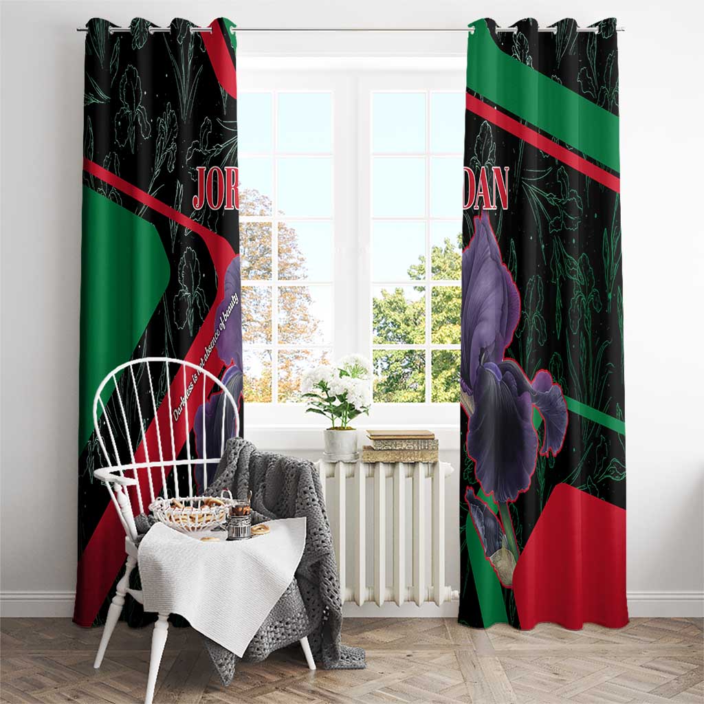 Jordan Black Iris Window Curtain with Flag Colors and Cultural Quote