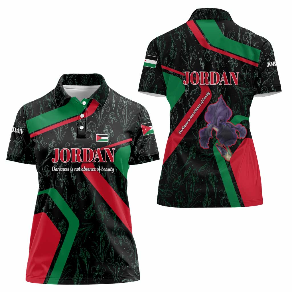 Jordan Black Iris Women Polo Shirt with Flag Colors and Cultural Quote