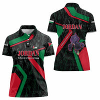 Jordan Black Iris Women Polo Shirt with Flag Colors and Cultural Quote