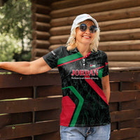Jordan Black Iris Women Polo Shirt with Flag Colors and Cultural Quote