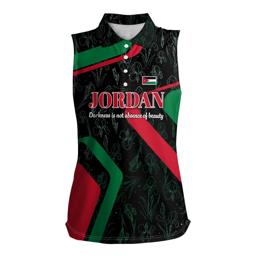 Jordan Black Iris Women Sleeveless Polo Shirt with Flag Colors and Cultural Quote