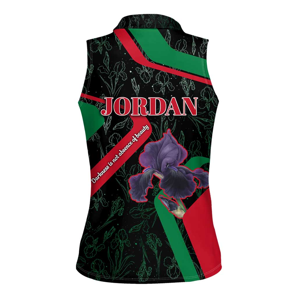 Jordan Black Iris Women Sleeveless Polo Shirt with Flag Colors and Cultural Quote